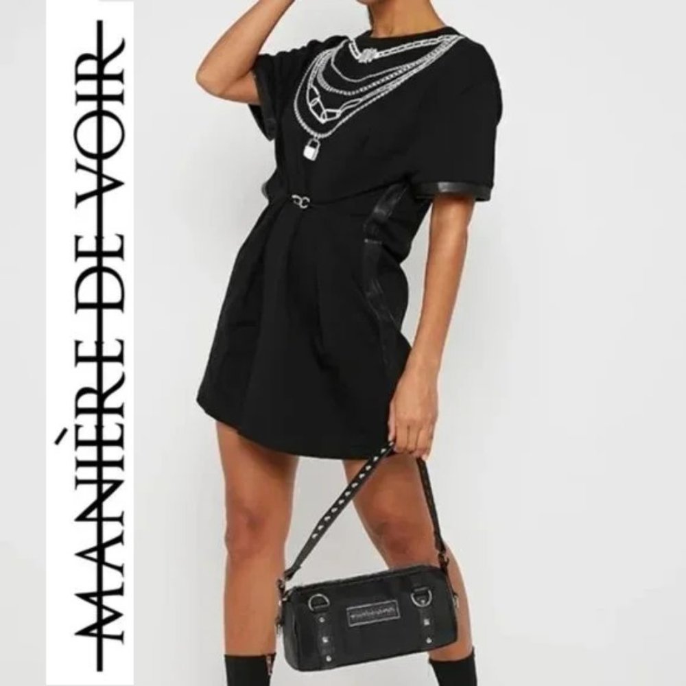 💥EDGY CHIC💥Manière De Voir CHAIN NECKLACE DETAIL T-SHIRT DRESS - Picture 2 of 16